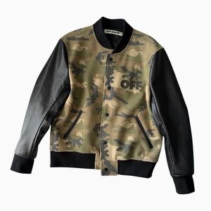 Off-White Green & Black Camo Varsity Jacket